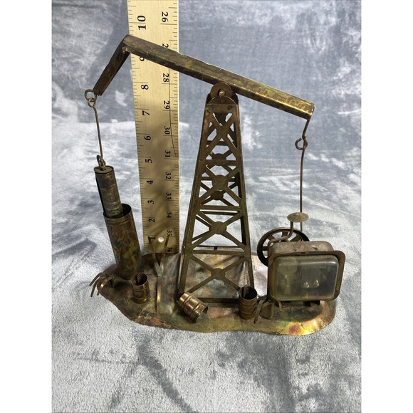 Vintage Copper Oil Well Sculpture Motion Music Box The Dream 9.5"x 10.5" Working - Picture 7 of 12